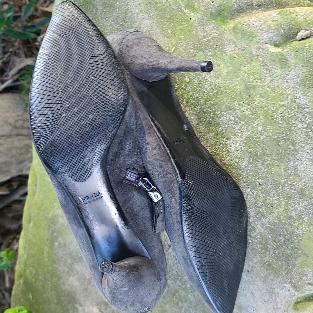 Prada Charcoal Gray Suede Pointed-Toe Ankle Boots - Picture 13 of 14